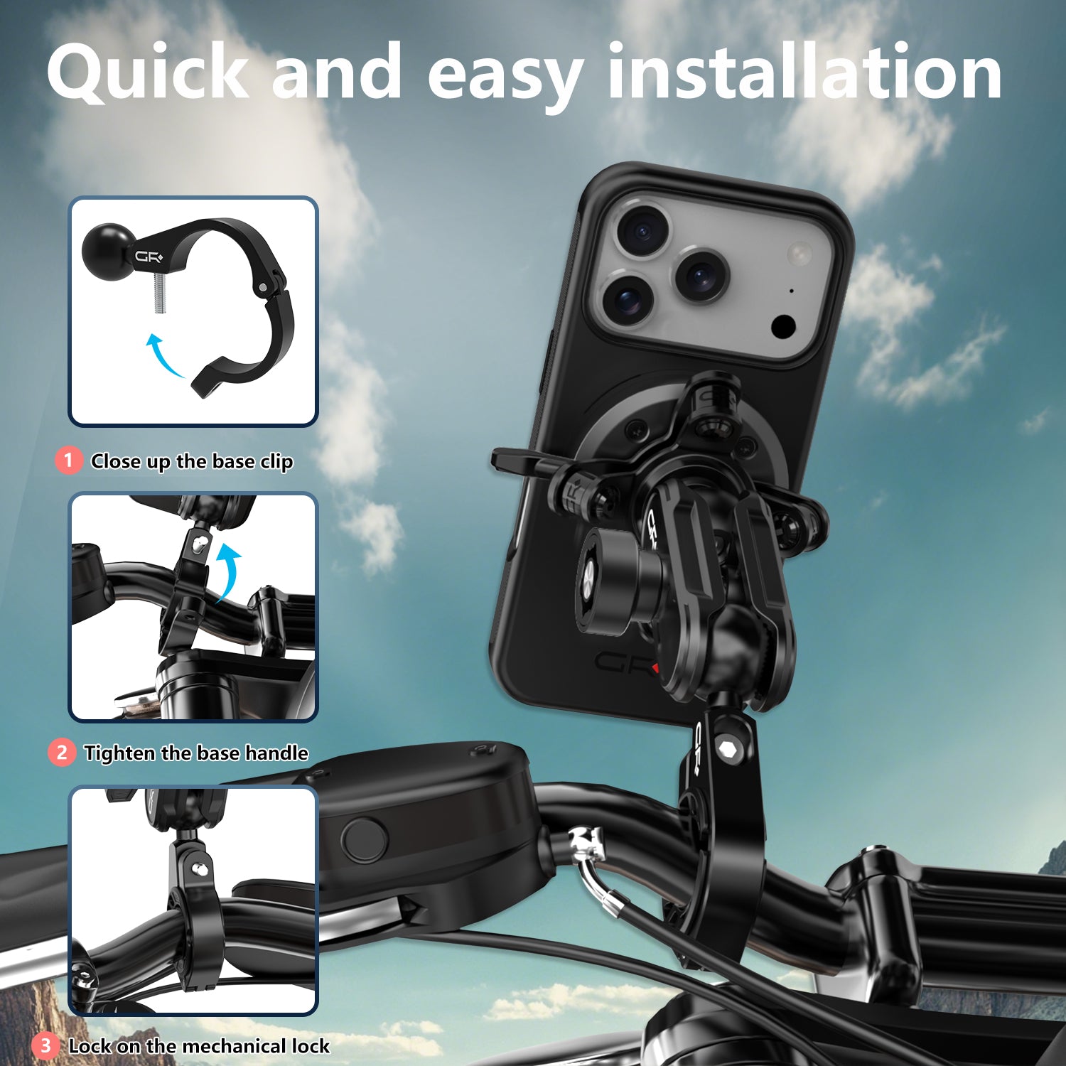 MT6-L Anti-Theft Handlebar Mount with Vibration Dampener
