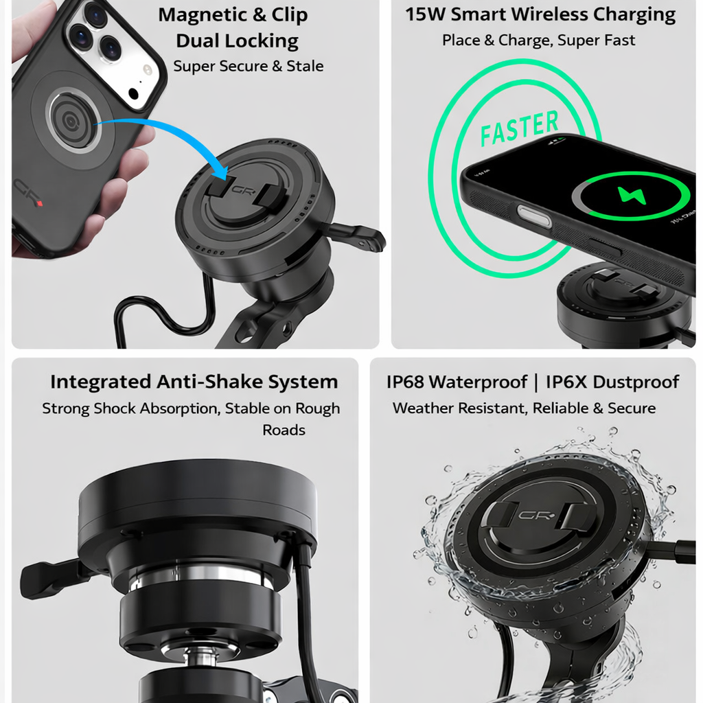 GRXPLORE GR-MW65 Handlebar Mount with Wireless Charging