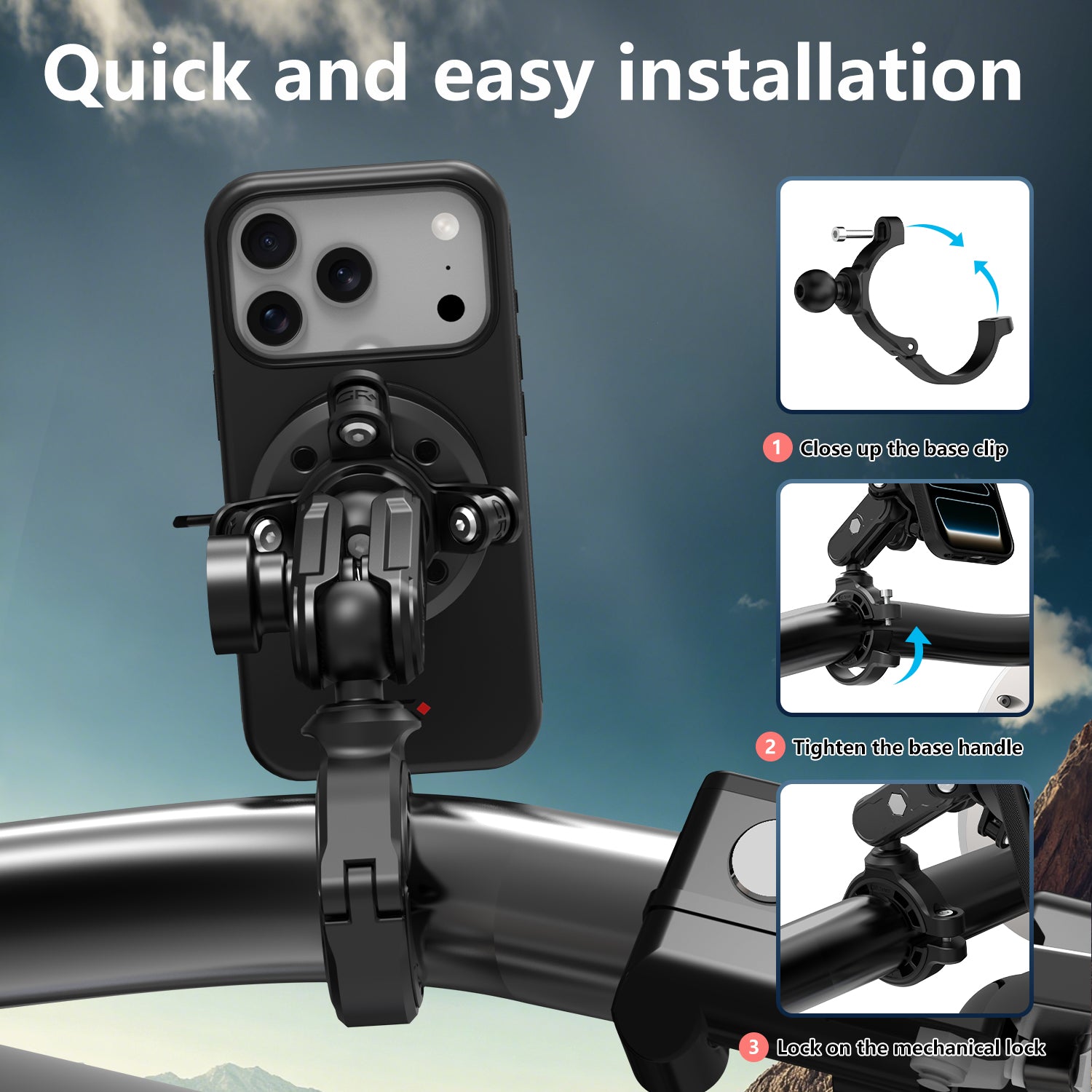 MT90-L Anti-theft Handlebar Mount with Vibration Dampener