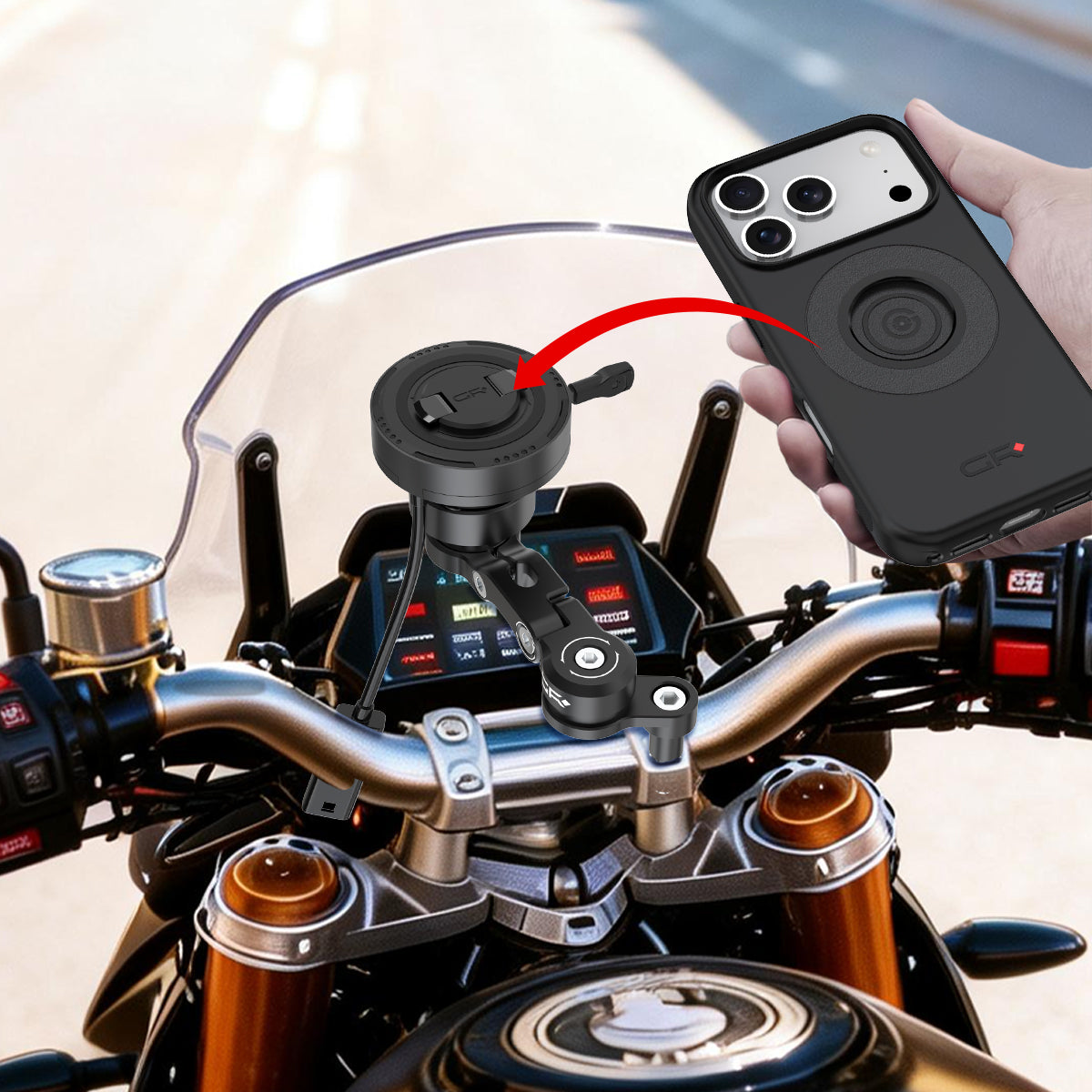 MW66 M6/M8/M10 Handlebar Clamp Bolt Mount with Wireless Charging
